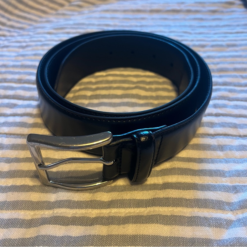 Brooks Brothers Black Leather Belt with Silver Buckle
